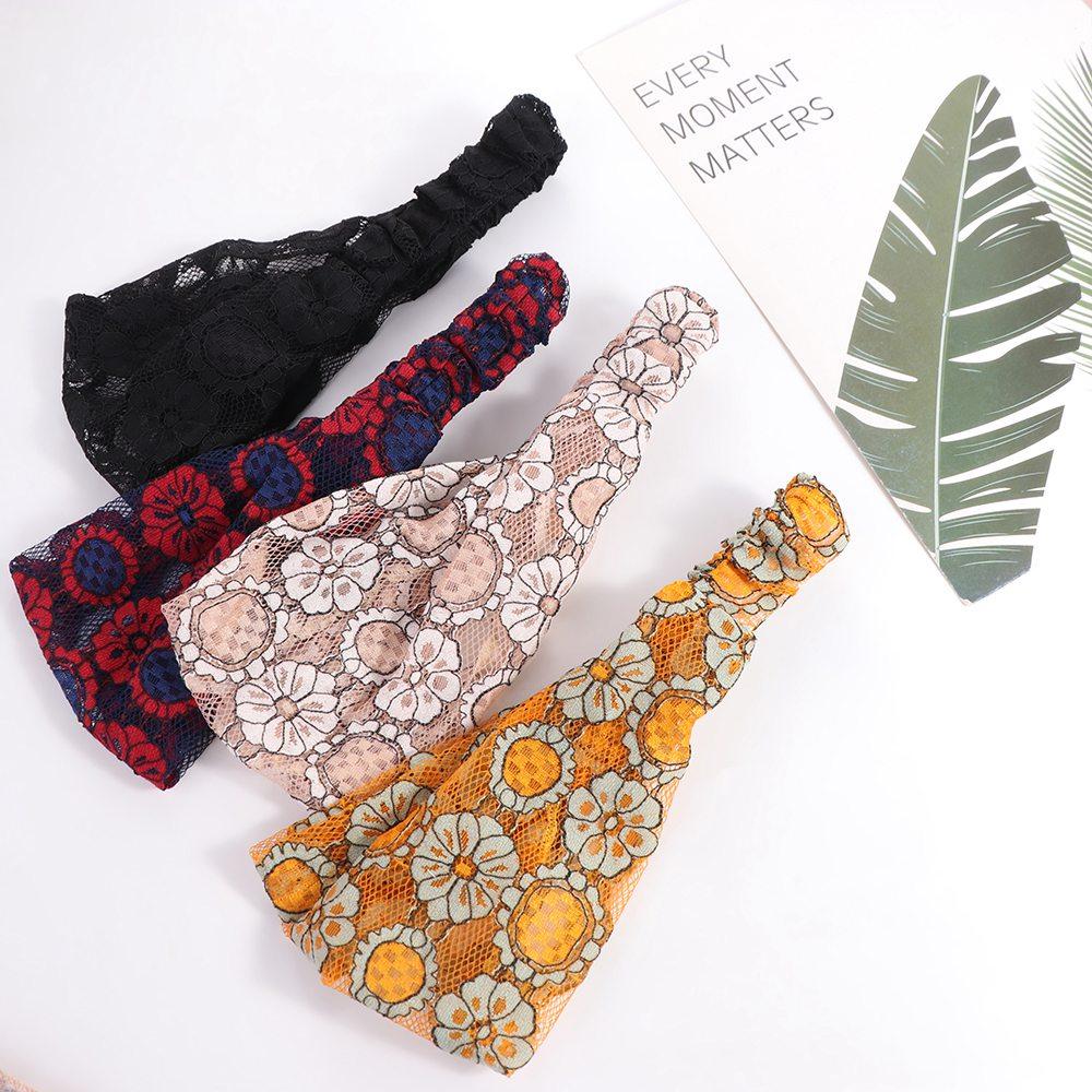 Non Slip Lace Hairbands Hair Hoop Wide Side Head Wrap Sweet Mesh Flower Headband  Mother