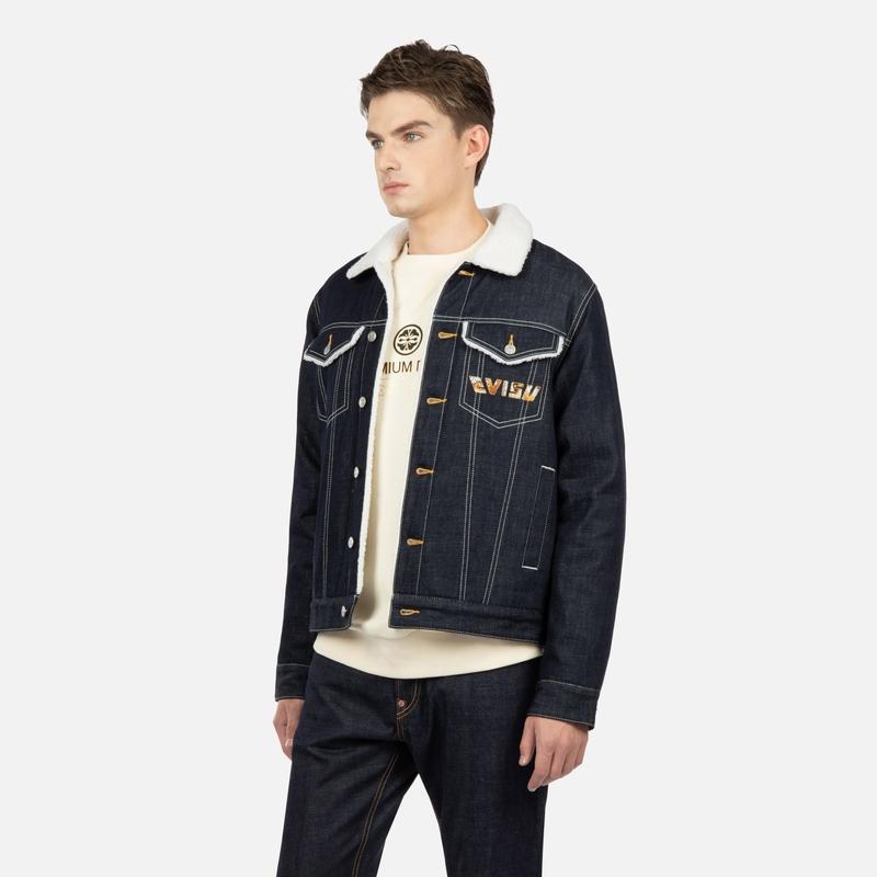 Evisu Aw23 Logo Big M Embroidered Denim Jacket Men Jacket Denim-Blue 2EAHTM3DJ1930RXCT