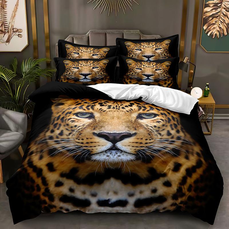 Mode 3D Dieren Beddengoed Set Gouden Luipaard Donzen Dekbedovertrek AU140 * 210 Volledige Maat Bedsprei Felle Beest Print met Rits Zachte Dekbedovertrek