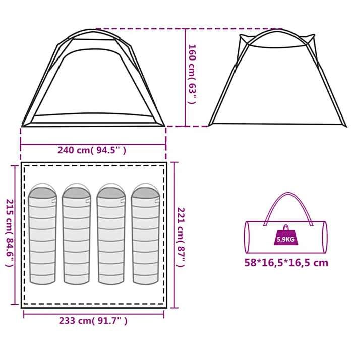 VidaXL Camping Tent 4 Person, Shade Tent with Carry Bag, Portable Awning with Sidewalls, Blue 94357