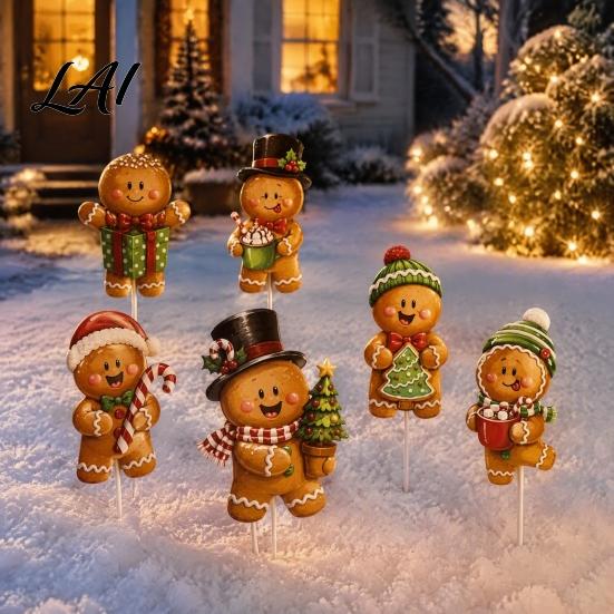 Cute Cartoon Holiday Picks 6 Pcs Large Christmas Tree Picks Wooden Santa Snowman Gingerbread Ornaments Xmas Man Party Supplies Topper Decoration for