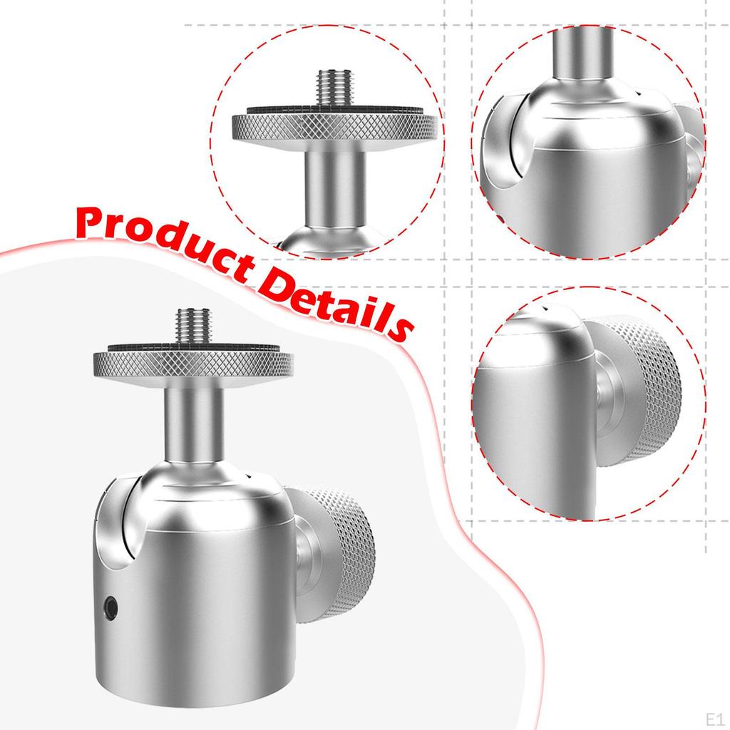 Mini Ball Head Tripod Mount Metal Swivel Universal 1/4" Screw Base Adapter for Fill Light DSLR