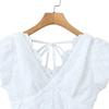 Women's French Lace V-Neck Short-Sleeve Shirt: Sweet, Slim-Fit Summer Top
