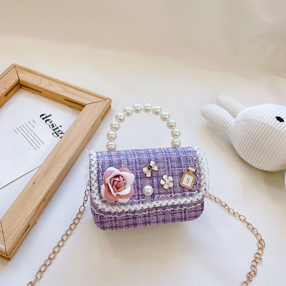 Mini Small Square Bag Flower Decoration Shoulder Bag Fashion Kid's Handbag  Girls