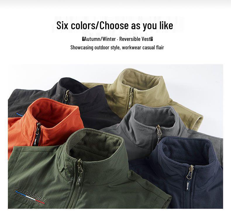 Herren Wendbare 8-Taschen Fleeceweste - Herbst/Winter Polarfleece, Ärmellos und Verdickt für Outdoor-Einsatz