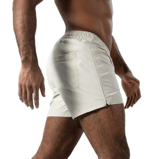 Men Fitness Shorts with Side Zipper Quick Drying Breathable Gym Workout Short Pants Elastic Waist Drawstring Athletic Running Sports Shorts