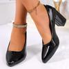 Fashion Shoes for Women Mid Heel Office Lady Pumps PU Leather Black Pointed Toe High Heels Ladies  Footwear Zapatos De Mujer