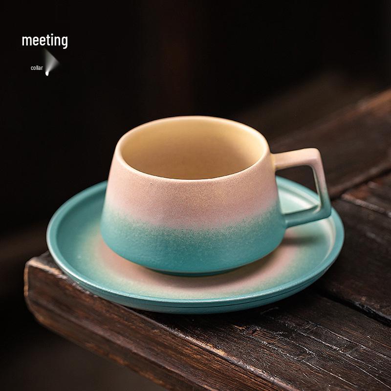High-End Handmade Blue and Yellow Ceramic Coffee Cup & Saucer Set: Perfect for Housewarming, Weddings, or New Home Gifts