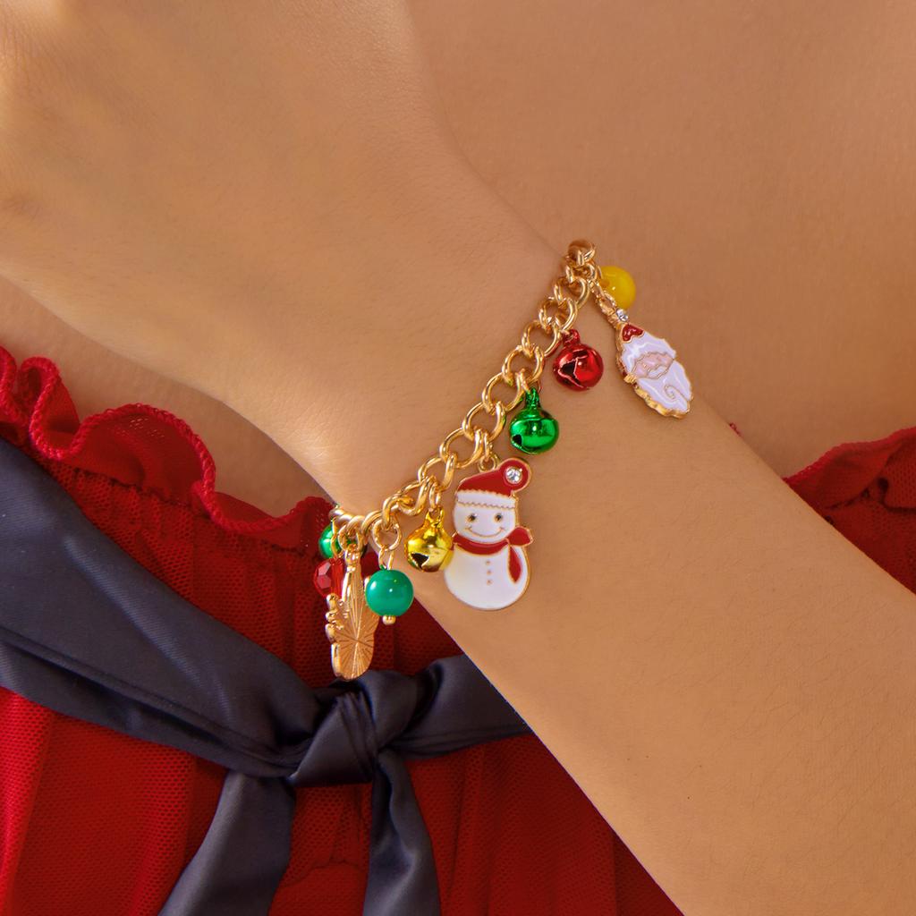 Creative Christmas Elements Metal Chain Bracelets for Women Men Santa Claus Tree Elk Snowman Pendant Necklace Festival Jewelry