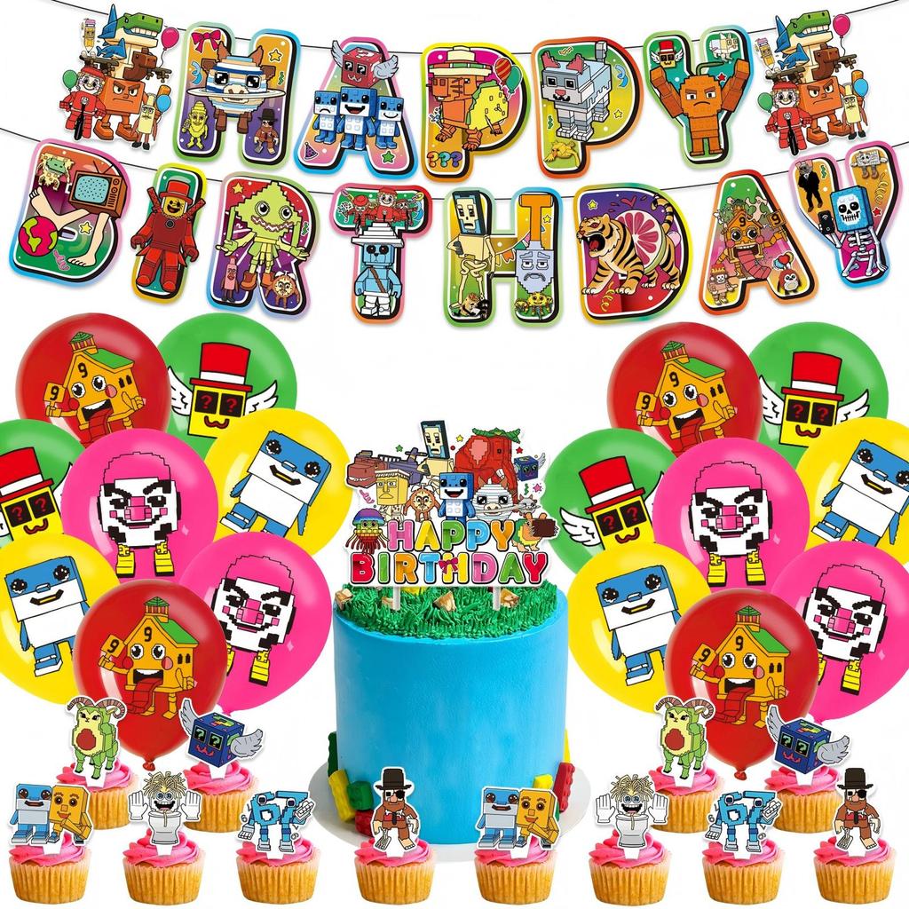 Birthday Theme Party Decoration Banner Pull Flag Cake Flag Balloon- Set