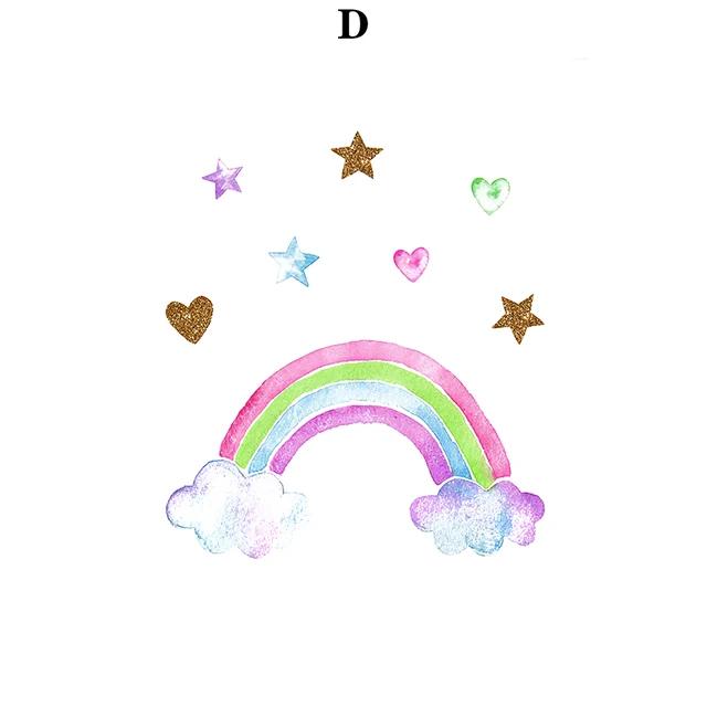 Star Love Colorful Unicorns Rain Of Love Rainbow Watercolour Wall Art Canvas Painting  Nordic Poster for Girls Kindergarten Deco