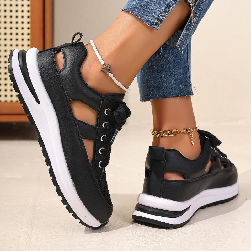 Fashion Fashion Hollow Out Lace Thick Bottom Chunky Sneaker Women 2025 Summer Wedge Heel Lace Up Sneaker Comfortable Casual Shoes Women