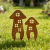Mushroom House-Shaped Mushroom Garden Inserts Metal Rusty Mushroom Plaque  Courtyard Balcony