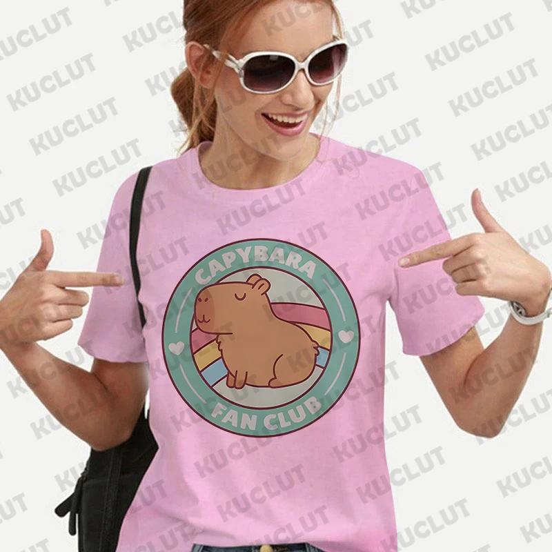 Woman Clothing Japanese Style Cute Capybara Print Tees Shirt Fashion Female Clothes T-Shirts Funny Animal Graphic Y2k Tops