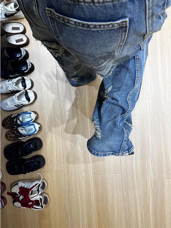 Women's Retro Distressed Loose Straight Ripped Jeans