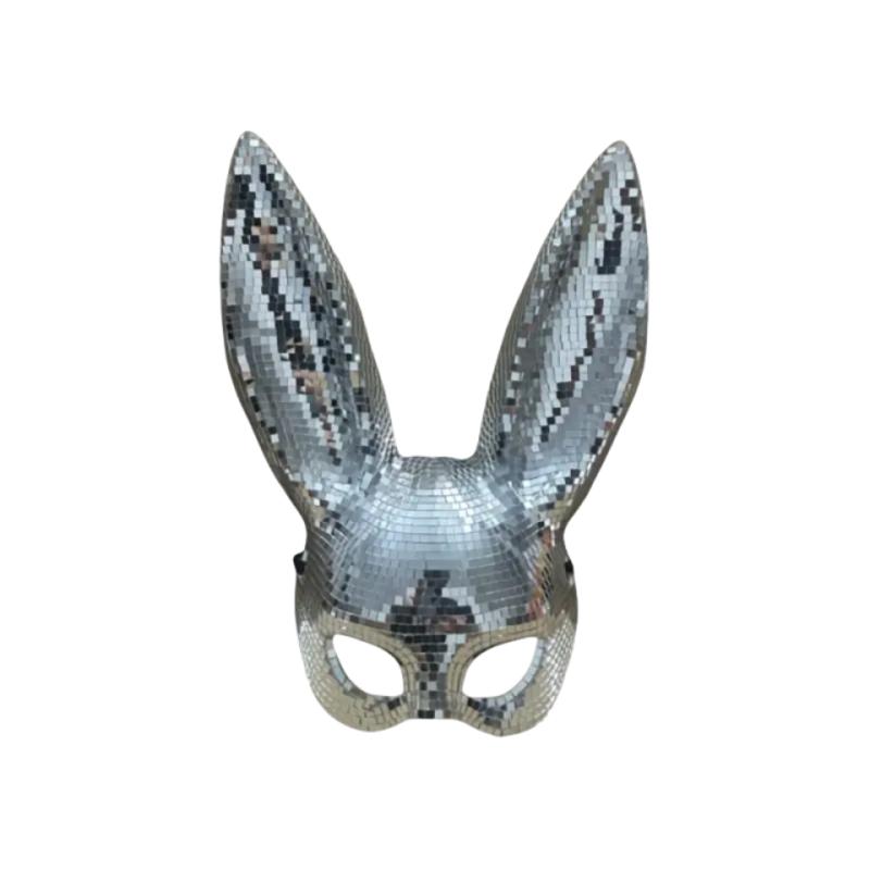 Disco Reflective Bunny Ear Headband Half Face Mask Disco Reflective Bunny Ear Headgear Long Ears Mask Comfort With Glamour