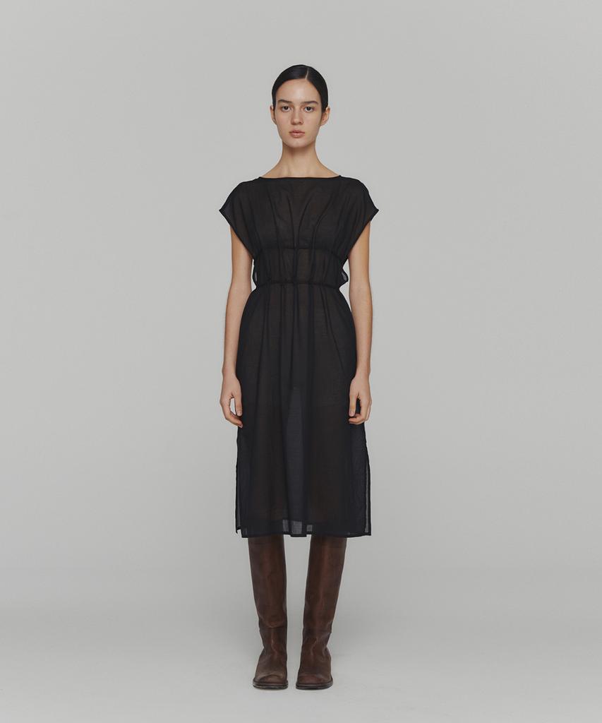 Amomento Sheer Drawstring Dress_Black