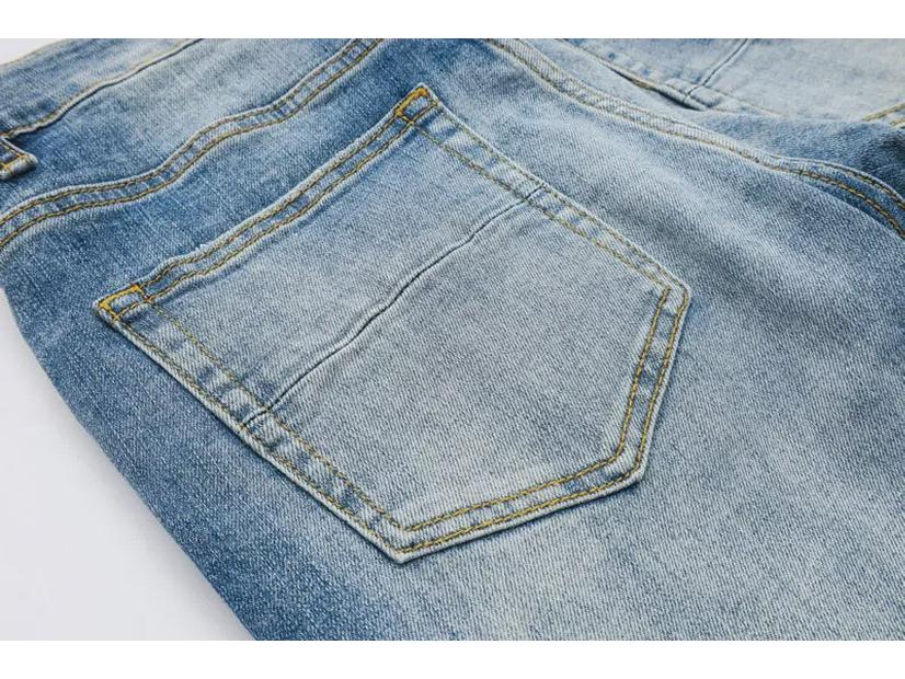 Men's Light Blue Ripped Patch Slim Fit Jeans - Hip Hop Style, Slightly Elastic, European & American High-Street Fashion