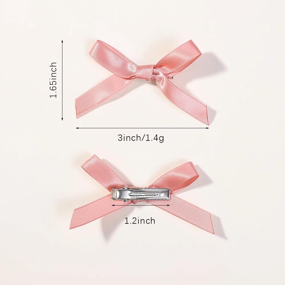 4Pcs/set Kids Sweet Solid Color Mini Bowknot Hair Clip for Baby Girls Ballet Style Ribbon Braided Hair Accessories