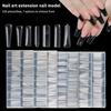150Pcs Coffin Shape Sandwich Nail Forms Natural Clear No-Trace Nail Art Tips With Auxiliary Line Almond Shape Nail Tips