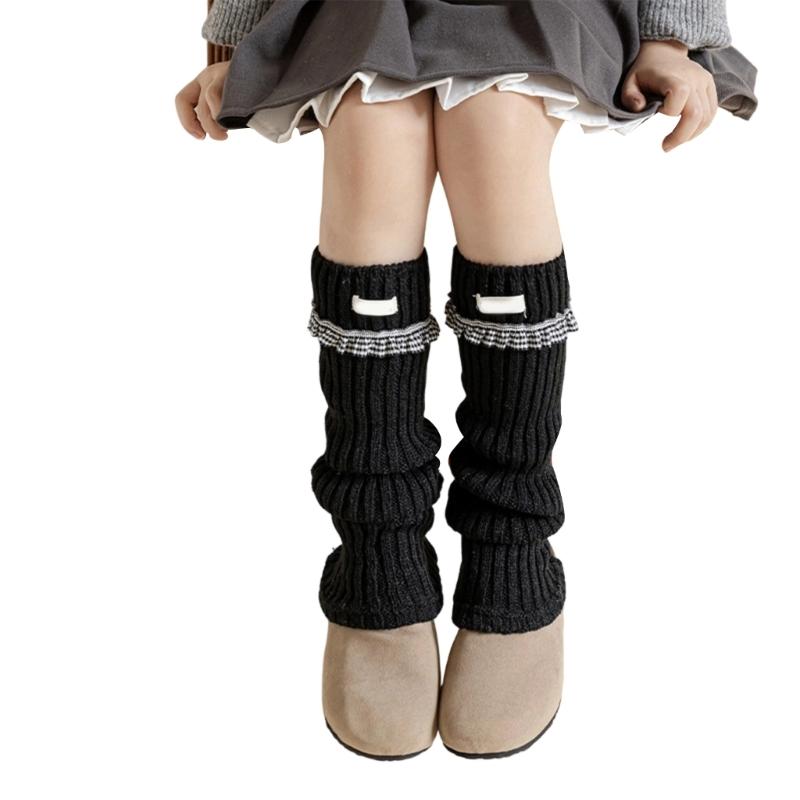 Elastic Sweet Style Leg Sleeves Warm Calf Length Socks For Girls Ruffled Design Fashionable Winter Accessories
