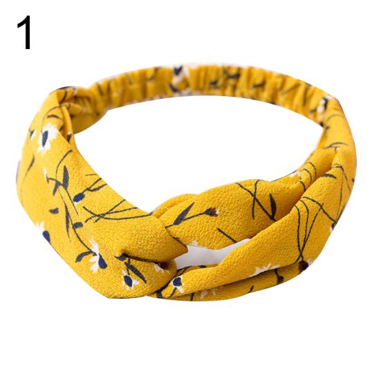 Fashion Women Flower Print Cross Knotted Headband Hair Band Elastic Headwear