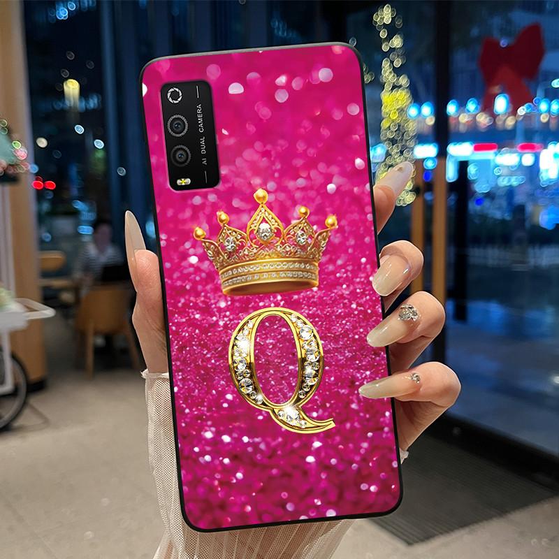 Case For TCL 205 4187D Bumper Black Silicone Shockproof Soft Casing Lucky Exclusive Initial Letter Luxury Crown Pattern Cover