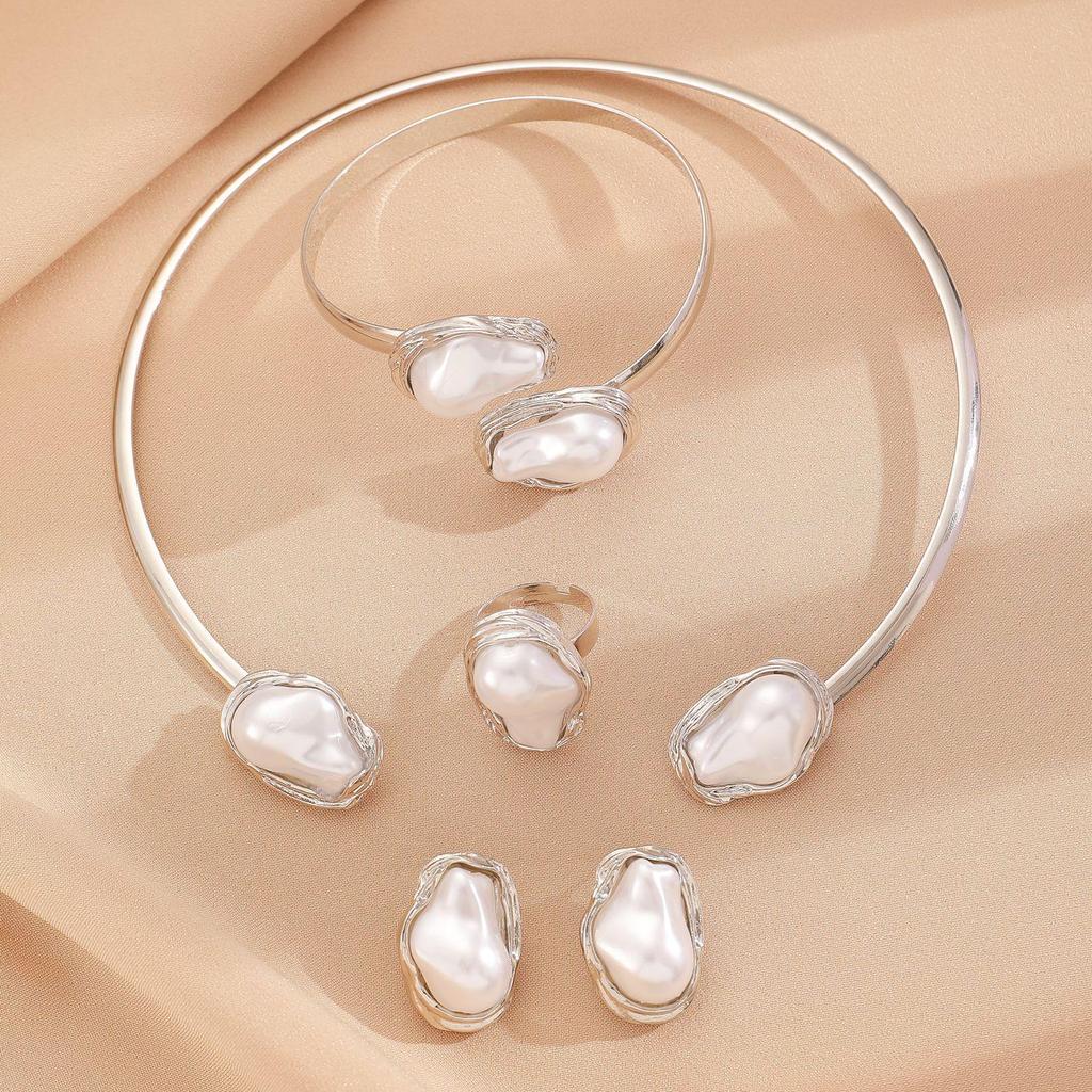 Baroque Pearl Jewelry Set: Necklace, Earrings, Ring, Bracelet, Choker for Women
