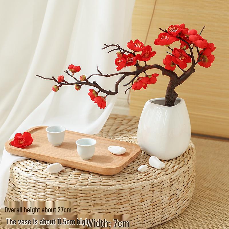 Artificial Plum & Peach Blossom Bonsai: Dried Flower Arrangement for Indoor Decoration