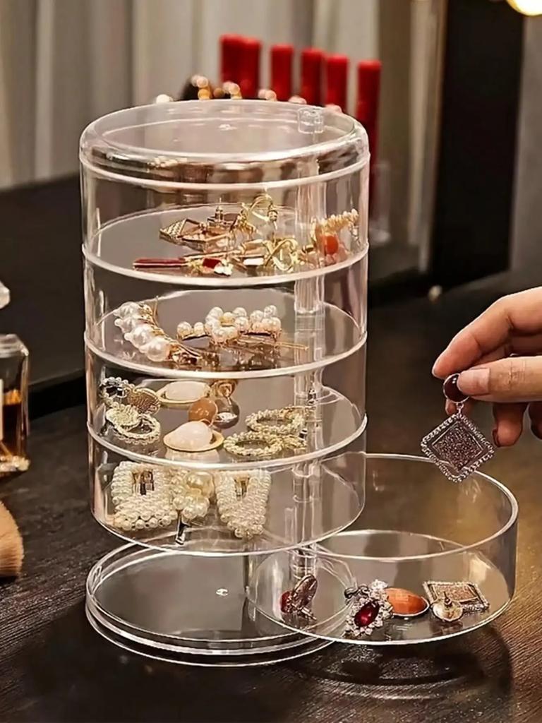 Rotating Jewelry Storage Box Makeup Storage Rack Bracelet Earring Round Plastic Organizer Boxes Holder Display Rack with Cover