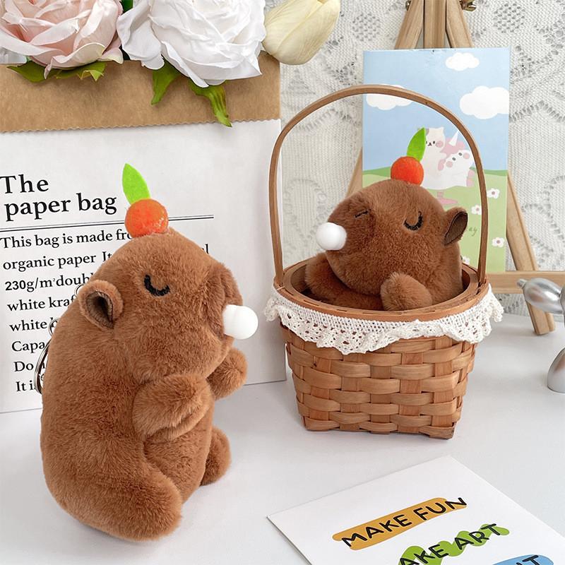 Cute Bubble-blowing Capybara Plush Keychain Soft And Fuzzy Backpack Pendant