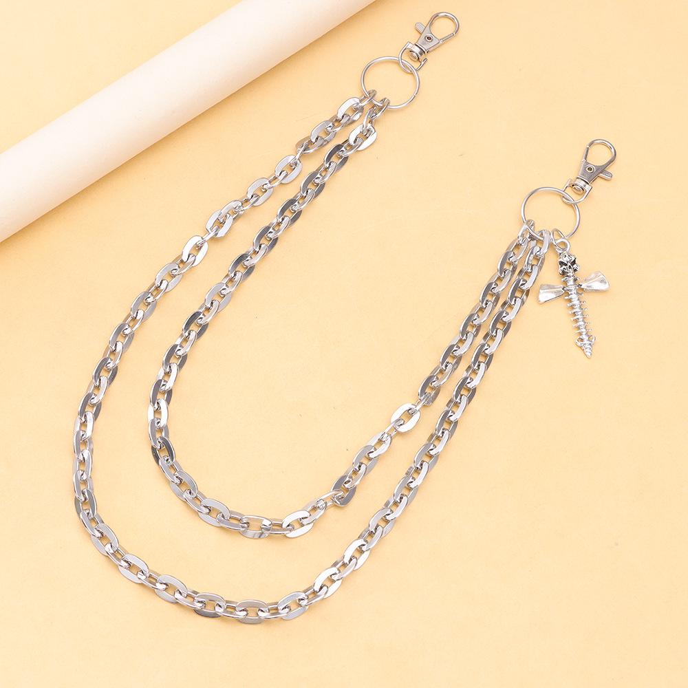 

Trendy Skull & Cross Double-Layer Metal Chain Pendant for Men s Hip-Hop Pants