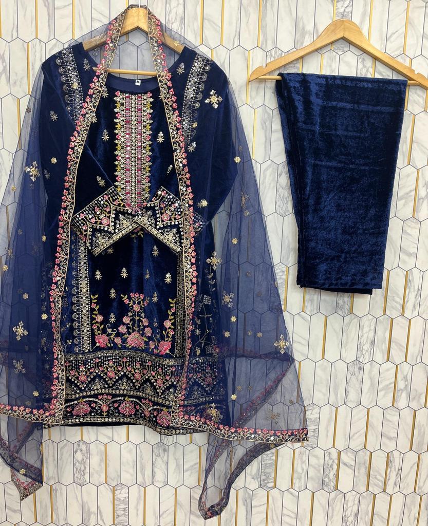 Women Bollywood Wear Velvet Sa;war Kameez Indian Designer Ethnic Party Top Tunic Salwar Suit
