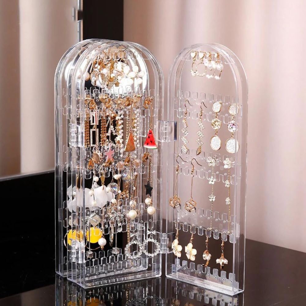 Foldable Jewelry Display Rack Plastic Necklace Earrings Studs Large Capacity Stand Holder Storage Box for Desktop Save Space