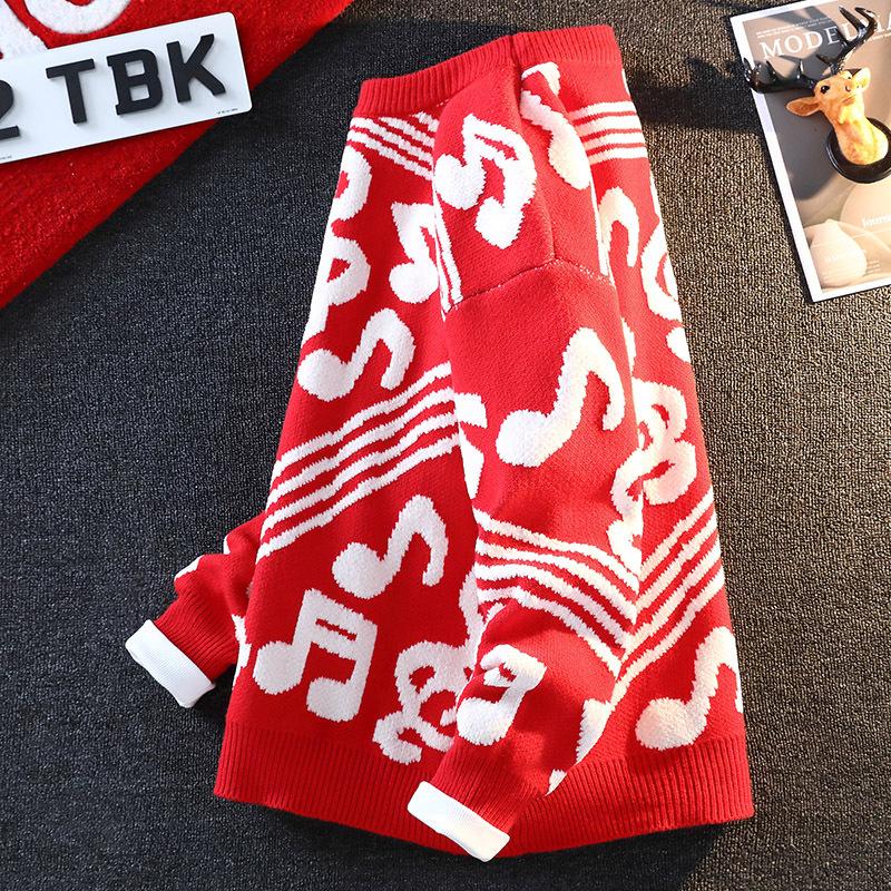 Hot Selling Fashion Music Towel Embroidered Jacquard Loose Sweater Comfortable Couple Knitwear