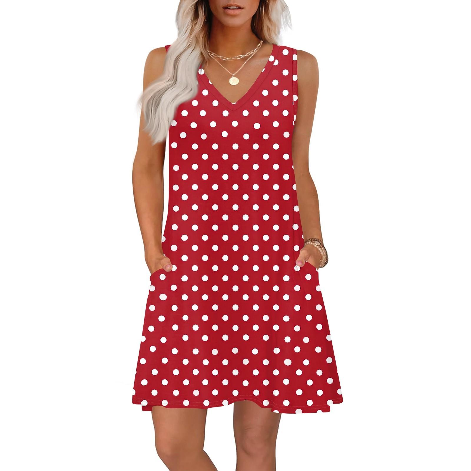 

Жіночі літні сукні вільного крою з принтом, V-подібним вирізом, без рукавів, сарафани, пляжна гавайська сукня з кишенями M червоний
