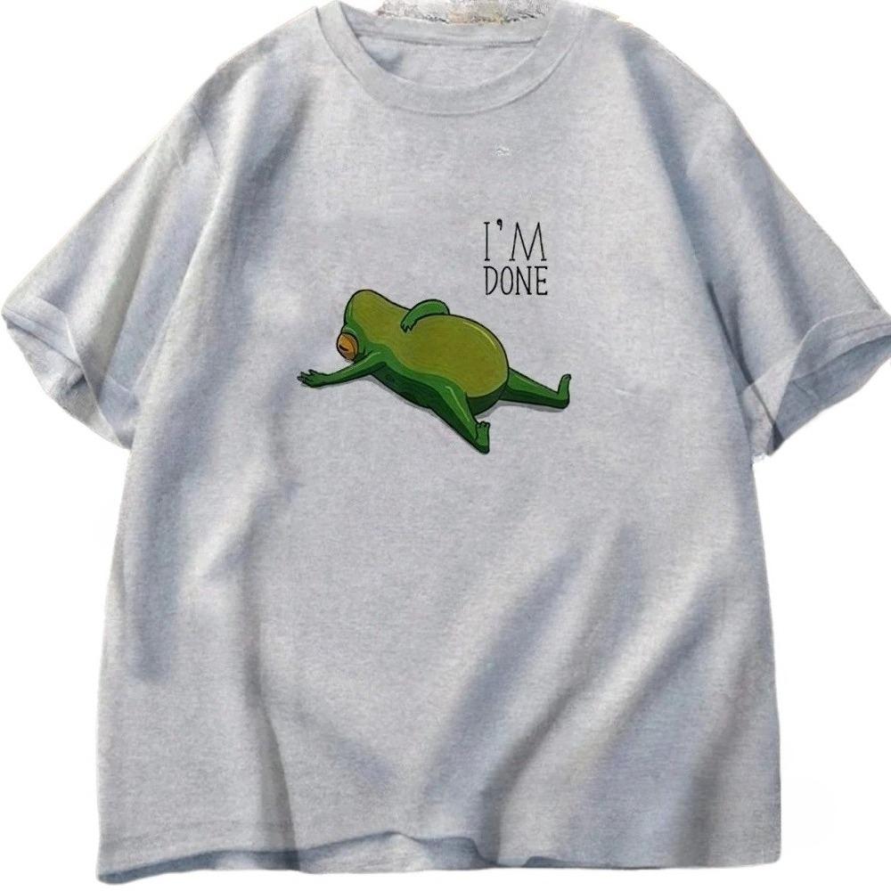 

I Am A Frog Print T-shirt, Women s Round Neck Short Sleeve Casual T-shirt, Street Style Top.Summer Streetwear Graphic T Shirts S