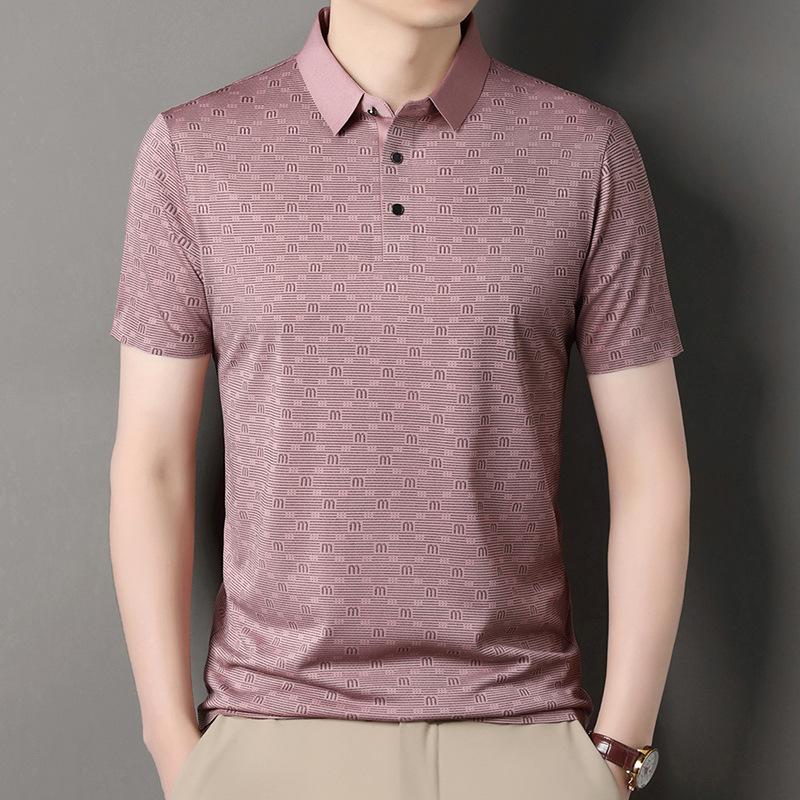 Short Sleeve T-Shirt Men'S Medium And High Elastic Business Casual Lapel Polo Shirt