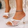 Fashion Luxury Butterfly-Knot Ladies Pumps Slides Heels Sandals Female Round Toe Footwear Slip on Women Thin High Heels Shoes