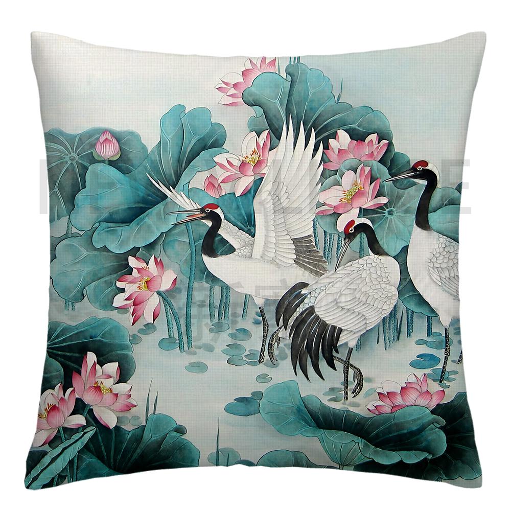 Lotus carp linen Doublesided Printed pillow cover Short plush Suitable living rooms bedrooms sofas throw cushion cover