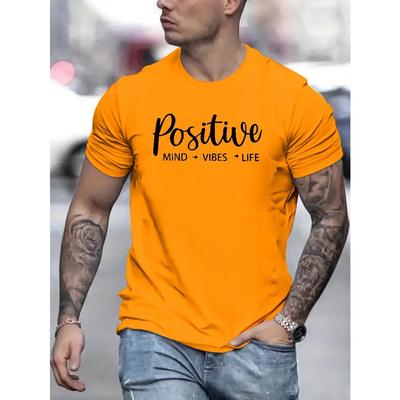 T-shirt Homme à Imprimé Lettres Positives, Tissu Extensible Moyen, T-shirt Graphique Vêtements d'Été pour Homme, Tenues pour Homme