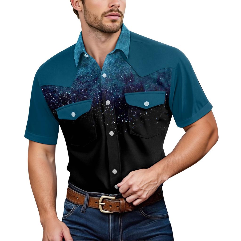 Men'S Fashionable Lapel And Shoulder Length Short Sleeved Casual Top