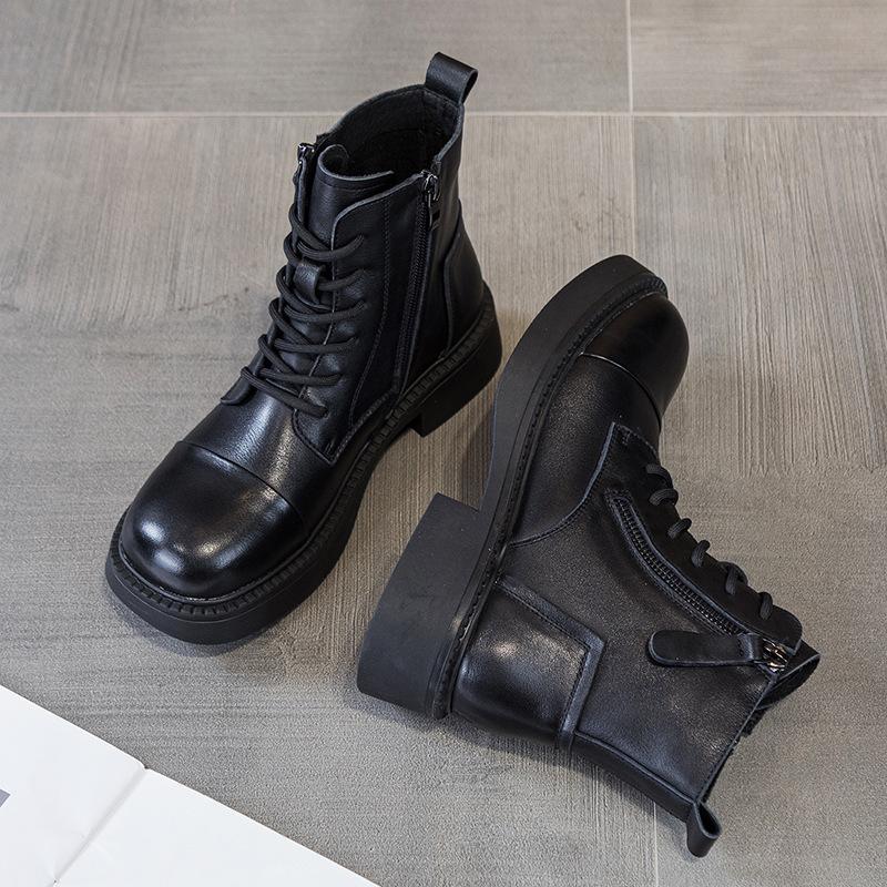 The first layer of cowhide short boots women's 2025 autumn and winter new retro leather British style square head women's Martin boots