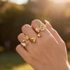 Unique Creative Gold Color Heart Butterfly Bowknot Ring Stainless Steel Open Ring for Women Elegant Luxury Jewelry Gifts