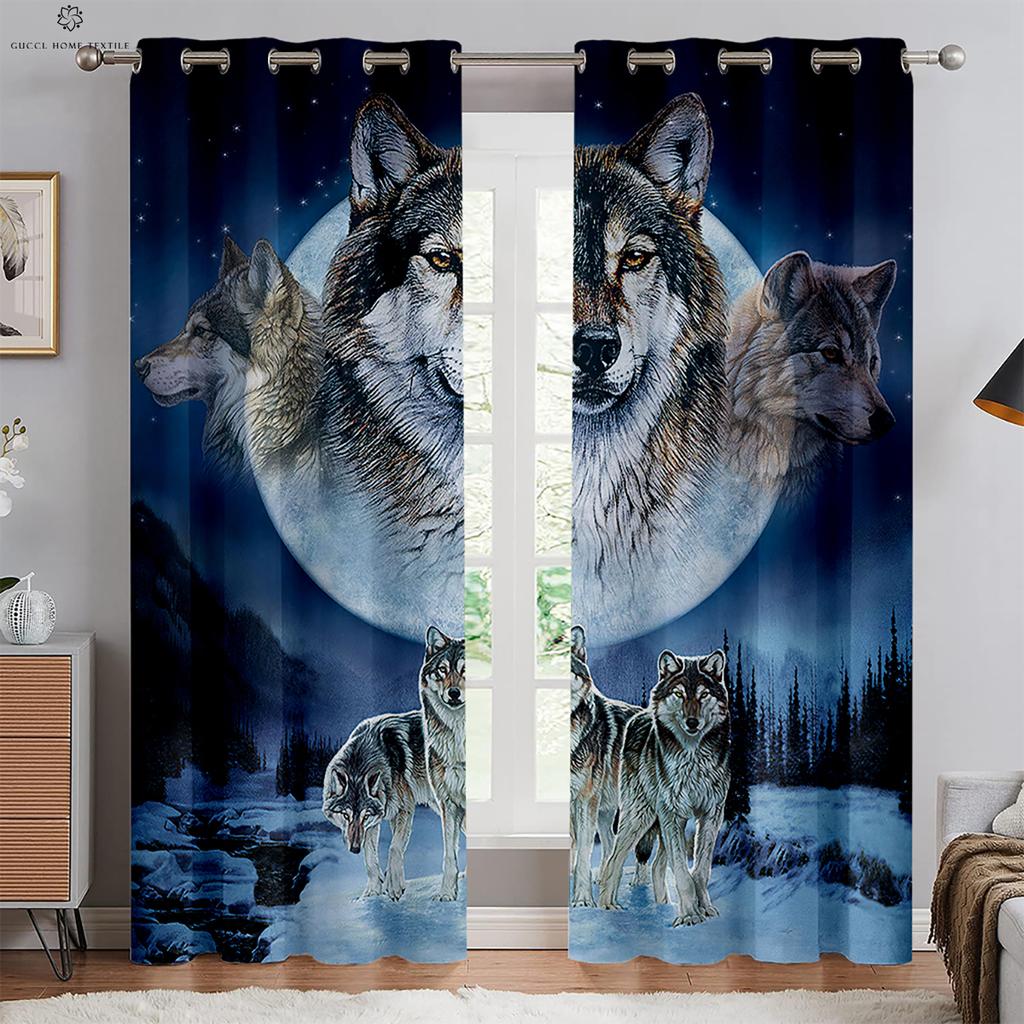 Starry Sky Moon Wolf Animal Print Window Blackout, Insulation Curtains, Bedroom, Living Room, Outdoor Kitchen Decorative Curtain