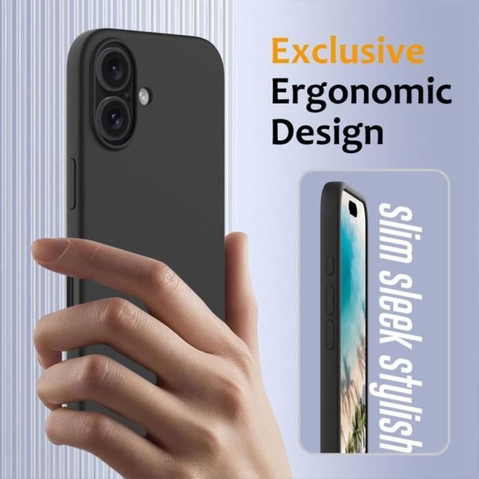 Coque de protection pour iPhone 16 - BOOLING - Silicone Souple - 2 Verres Trempés - Noir - Anti-Rayures