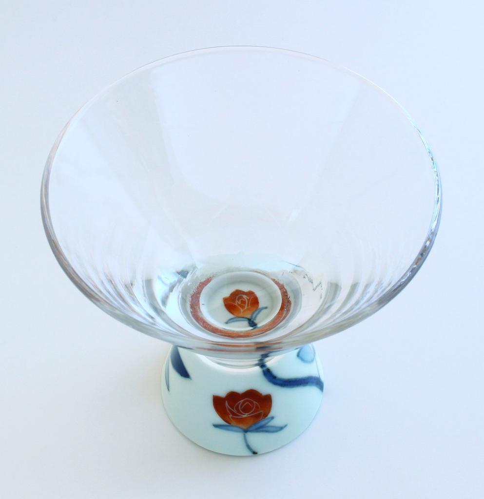 Arita Ware Romantic Glass SAKE GLASS Trapezoid Red Rose HD-01-7