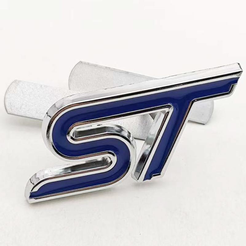 XXUI3 3D Metal Styling ST Logo Car Front Grille Badge Rear Trunk Emblem For Ford Focus Edge Explorer Mondeo Fiesta Escape Accessories