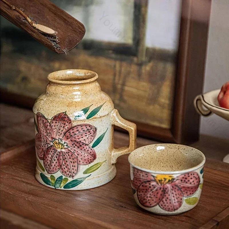 Exquisite Hand Painted Flowers Ceramic Cup Creative with Lid Mugs Set Home Desktop Large Capacity Water Cups Unique Gifts