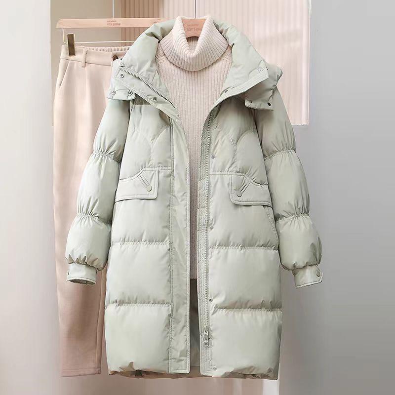 Women's 2025 Mid-Length White Duck Down Jacket - Trendy, Slimming, Thick Winter Coat with Auspicious Cloud Design